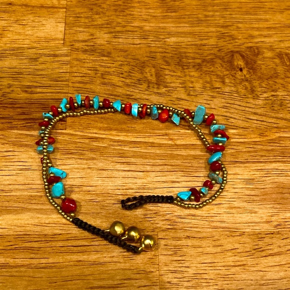 Ankle bracelet turquoise and red coral - Picture 2 of 9